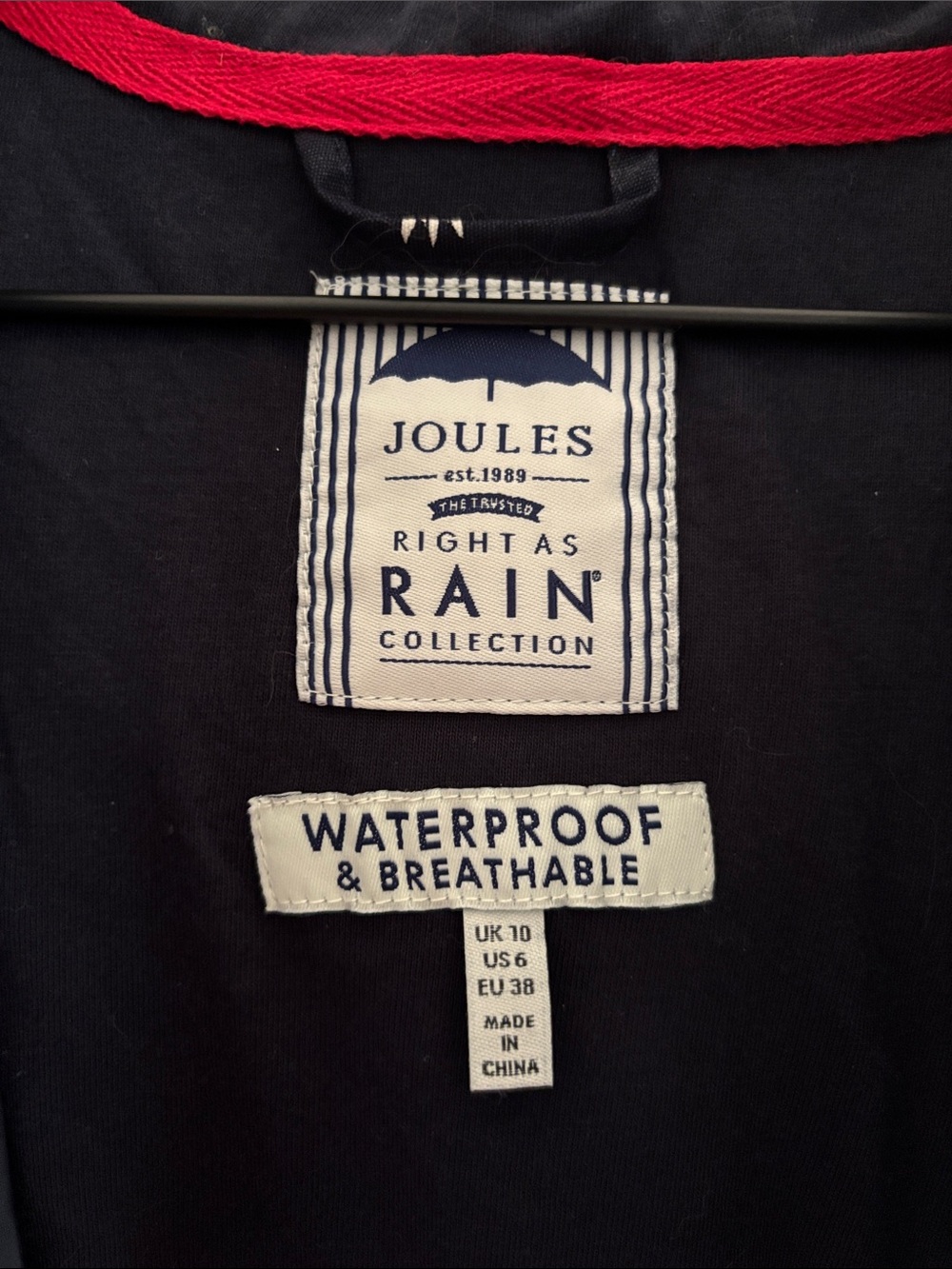 Joules • Navy Hooded Rain Jacket with Blue & White Floral Print - Picture 5 of 8
